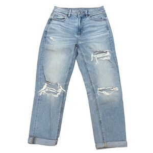 American Eagle Jeans Women 0 Short Blue Mom Straight High Rise Stretch Denim